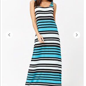 Merona Striped Maxi Dress Blue Black White Sleeveless Stretch Medium